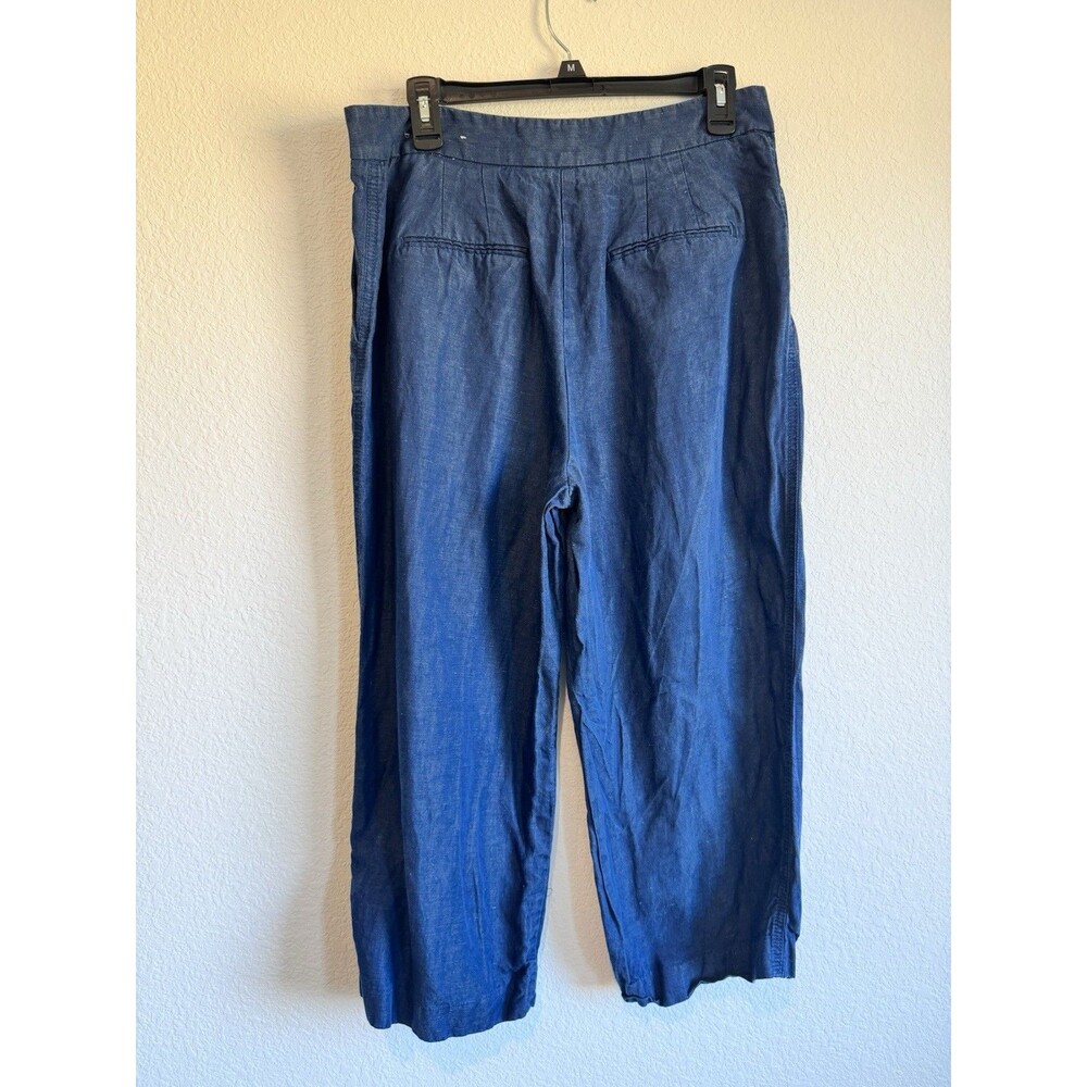 Ann Taylor Women's Blue Chambray Linen Crop Pants High Rise Pockets 12 Petite - Picture 2 of 13